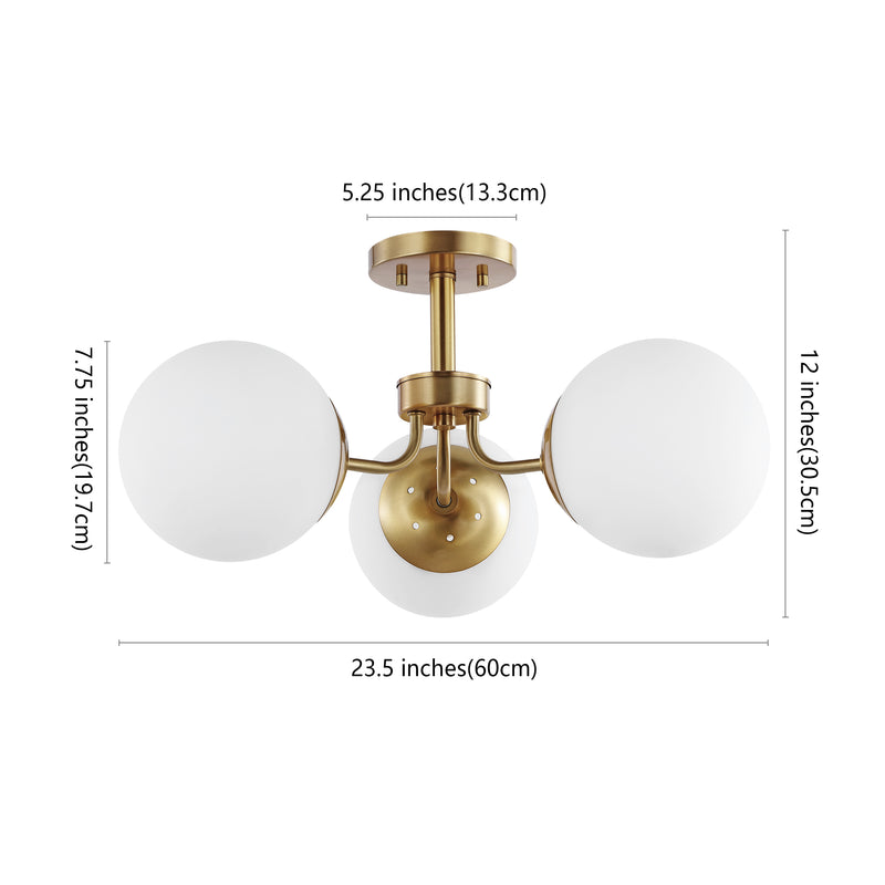 Olivier 23.5" 3-Light Bohemian Farmhouse Iron/Frosted Glass LED Semi Flush Mount - JONATHAN Y