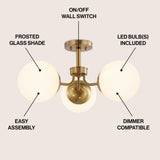 Olivier 23.5" 3-Light Bohemian Farmhouse Iron/Frosted Glass LED Semi Flush Mount