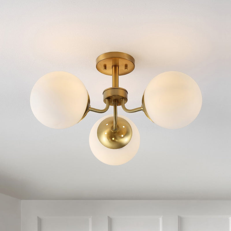 Olivier 23.5" 3-Light Bohemian Farmhouse Iron/Frosted Glass LED Semi Flush Mount - JONATHAN Y