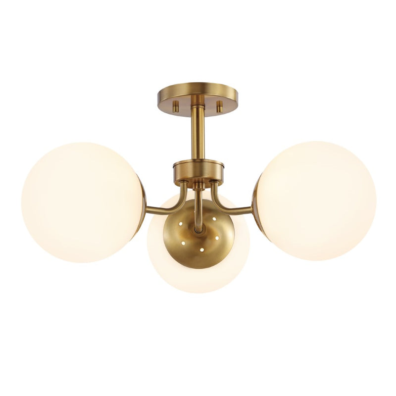 Olivier 23.5" 3-Light Bohemian Farmhouse Iron/Frosted Glass LED Semi Flush Mount - JONATHAN Y