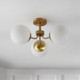 Olivier 23.5" 3-Light Bohemian Farmhouse Iron/Frosted Glass LED Semi Flush Mount - JONATHAN Y