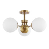 Olivier 23.5" 3-Light Bohemian Farmhouse Iron/Frosted Glass LED Semi Flush Mount - JONATHAN Y