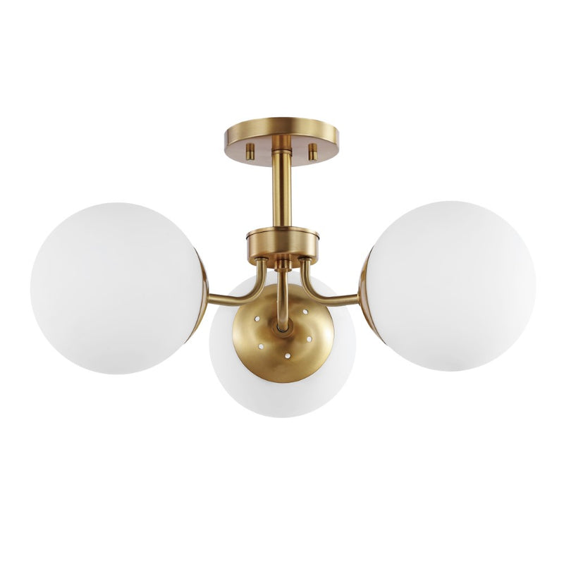 Olivier 23.5" 3-Light Bohemian Farmhouse Iron/Frosted Glass LED Semi Flush Mount - JONATHAN Y