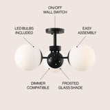 Olivier 23.5" 3-Light Bohemian Farmhouse Iron/Frosted Glass LED Semi Flush Mount