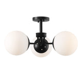 Olivier 23.5" 3-Light Bohemian Farmhouse Iron/Frosted Glass LED Semi Flush Mount - JONATHAN Y