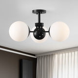 Olivier 23.5" 3-Light Bohemian Farmhouse Iron/Frosted Glass LED Semi Flush Mount - JONATHAN Y