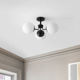 Olivier 23.5" 3-Light Bohemian Farmhouse Iron/Frosted Glass LED Semi Flush Mount - JONATHAN Y