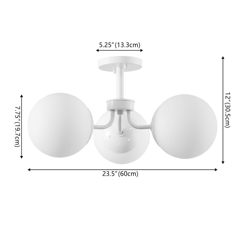 Olivier 23.5" 3-Light Bohemian Farmhouse Iron/Frosted Glass LED Semi Flush Mount - JONATHAN Y