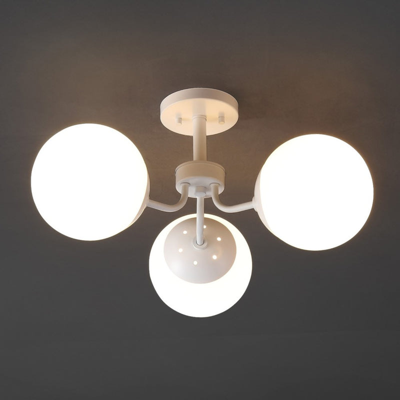Olivier 23.5" 3-Light Bohemian Farmhouse Iron/Frosted Glass LED Semi Flush Mount - JONATHAN Y