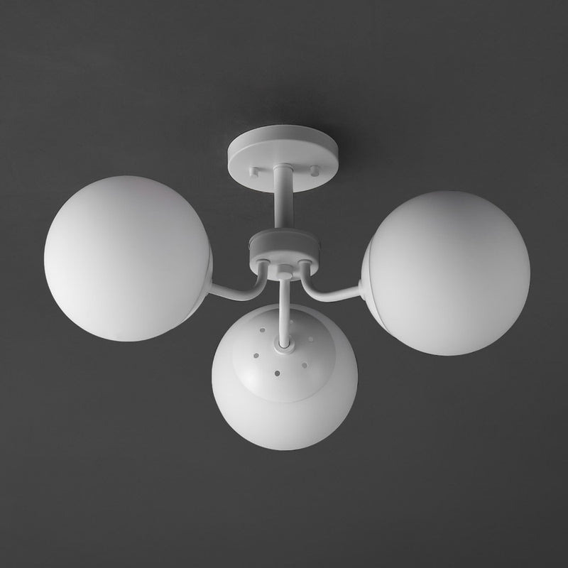 Olivier 23.5" 3-Light Bohemian Farmhouse Iron/Frosted Glass LED Semi Flush Mount - JONATHAN Y