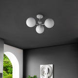 Olivier 23.5" 3-Light Bohemian Farmhouse Iron/Frosted Glass LED Semi Flush Mount - JONATHAN Y