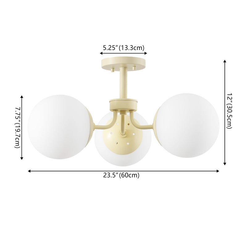 Olivier 23.5" 3-Light Bohemian Farmhouse Iron/Frosted Glass LED Semi Flush Mount