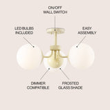 Olivier 23.5" 3-Light Bohemian Farmhouse Iron/Frosted Glass LED Semi Flush Mount