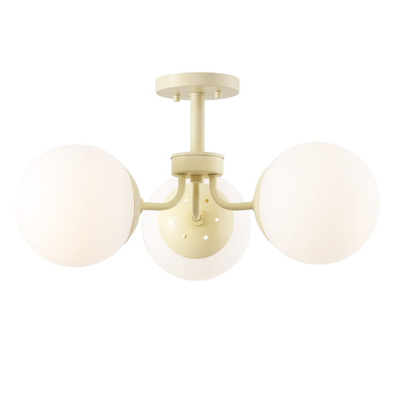 Olivier 23.5" 3-Light Bohemian Farmhouse Iron/Frosted Glass LED Semi Flush Mount - JONATHAN Y