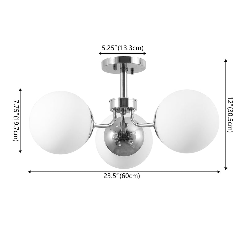 Olivier 23.5" 3-Light Bohemian Farmhouse Iron/Frosted Glass LED Semi Flush Mount