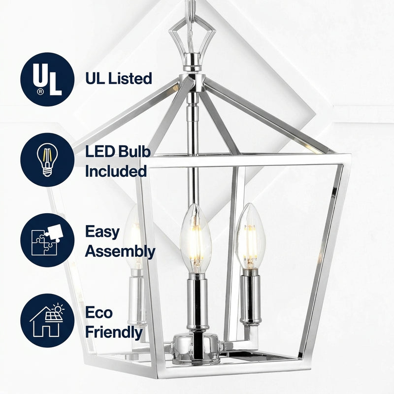 Iris 10" Iron Classic Modern Lantern LED Pendant Chrome / 10" – ICONS