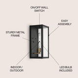 Berlin Iron/Glass Modern Industrial LED Outdoor Lantern - JONATHAN Y