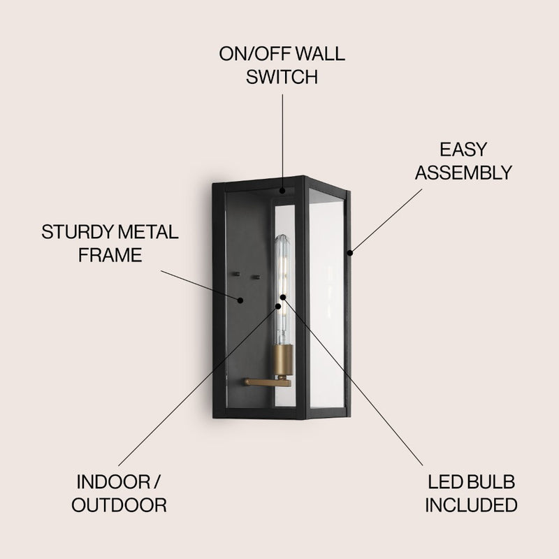 Berlin Iron/Glass Modern Industrial LED Outdoor Lantern - JONATHAN Y