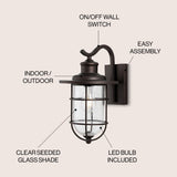 Westfield 10.5" Iron/Seeded Glass Rustic Industrial Cage LED Outdoor Lantern - JONATHAN Y