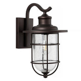 Westfield 10.5" Iron/Seeded Glass Rustic Industrial Cage LED Outdoor Lantern - JONATHAN Y