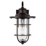 Westfield 10.5" Iron/Seeded Glass Rustic Industrial Cage LED Outdoor Lantern - JONATHAN Y