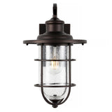 Westfield 10.5" Iron/Seeded Glass Rustic Industrial Cage LED Outdoor Lantern - JONATHAN Y