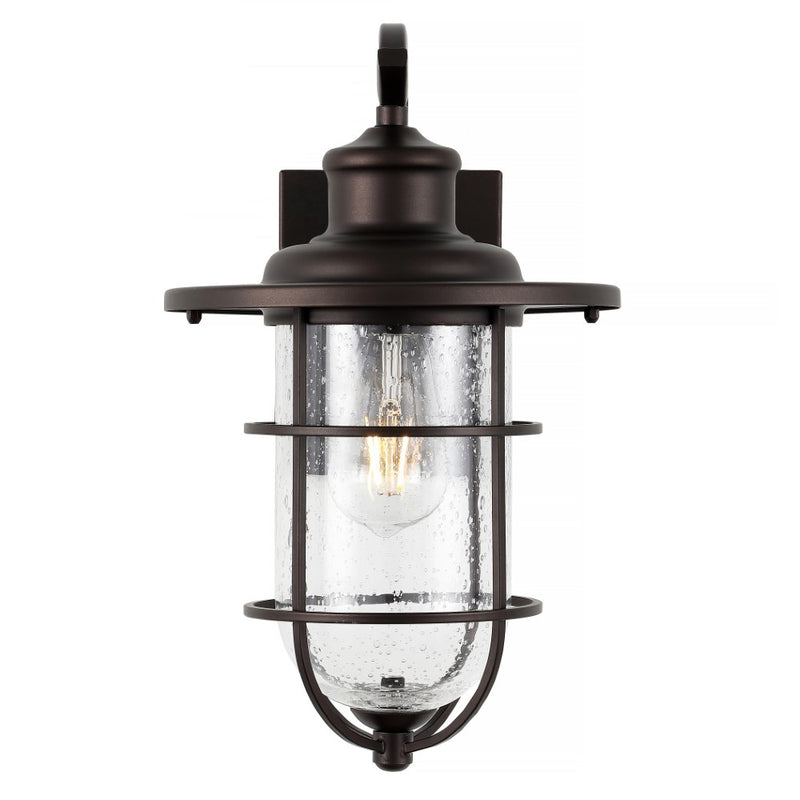 Westfield 10.5" Iron/Seeded Glass Rustic Industrial Cage LED Outdoor Lantern - JONATHAN Y