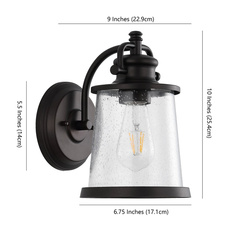 Marais 6.75" Iron/Seeded Glass Vintage Rustic LED Outdoor Lantern - JONATHAN Y