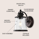 Marais 6.75" Iron/Seeded Glass Vintage Rustic LED Outdoor Lantern - JONATHAN Y