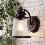 Marais 6.75" Iron/Seeded Glass Vintage Rustic LED Outdoor Lantern - JONATHAN Y