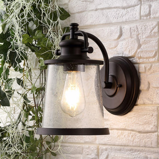 Marais 6.75" Iron/Seeded Glass Vintage Rustic LED Outdoor Lantern - JONATHAN Y