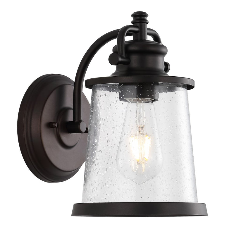 Marais 6.75" Iron/Seeded Glass Vintage Rustic LED Outdoor Lantern - JONATHAN Y