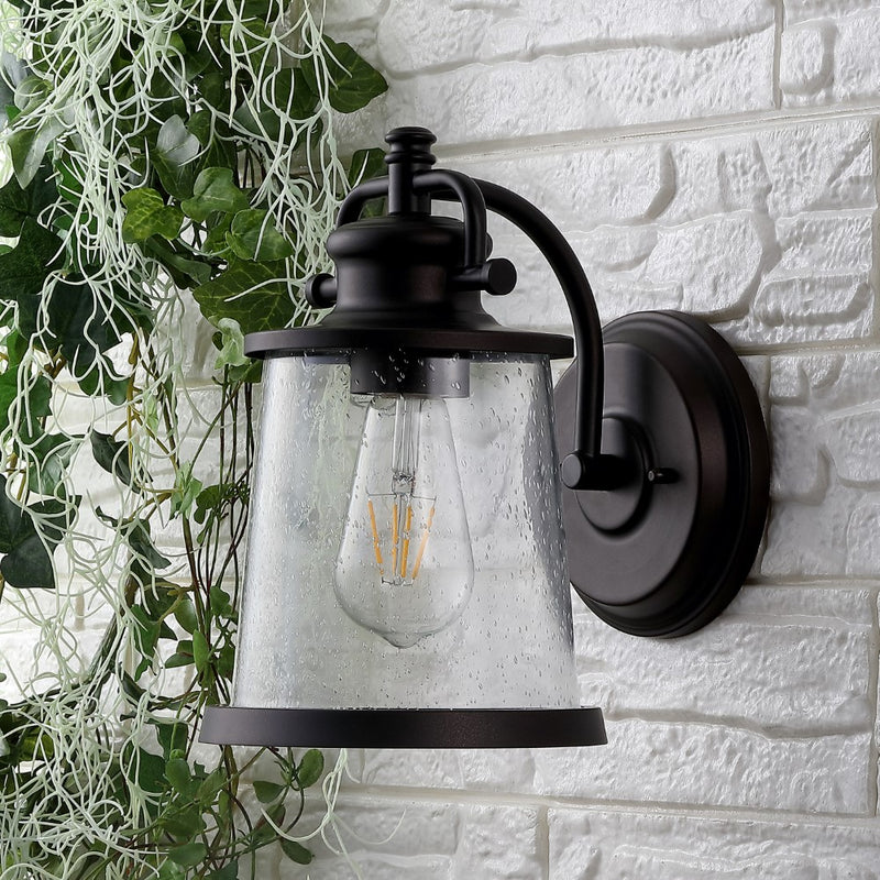 Marais 6.75" Iron/Seeded Glass Vintage Rustic LED Outdoor Lantern - JONATHAN Y