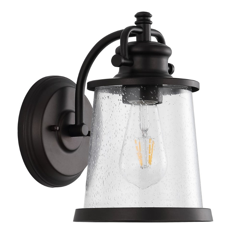 Marais 6.75" Iron/Seeded Glass Vintage Rustic LED Outdoor Lantern - JONATHAN Y
