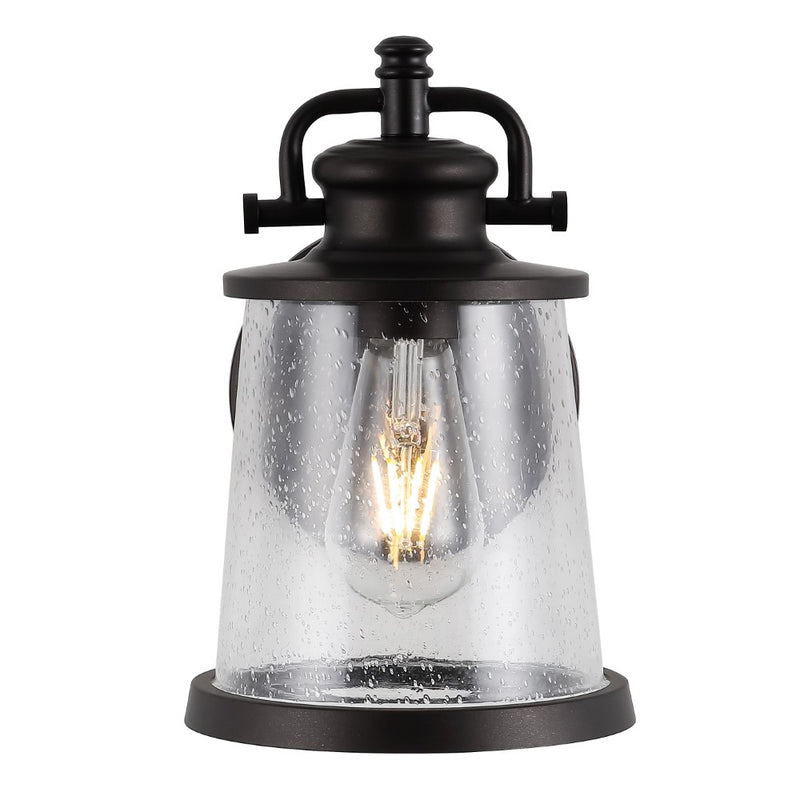 Marais 6.75" Iron/Seeded Glass Vintage Rustic LED Outdoor Lantern - JONATHAN Y