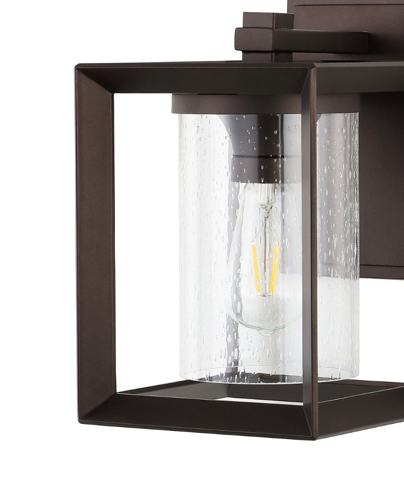 Vaughn 7.25" Iron/Glass Modern Rustic Cube LED Outdoor Lantern - JONATHAN Y
