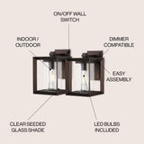 Vaughn 7.25" Iron/Glass Modern Rustic Cube LED Outdoor Lantern - JONATHAN Y