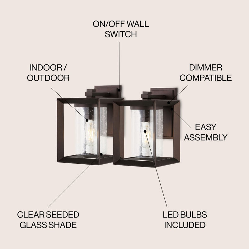 Vaughn 7.25" Iron/Glass Modern Rustic Cube LED Outdoor Lantern - JONATHAN Y