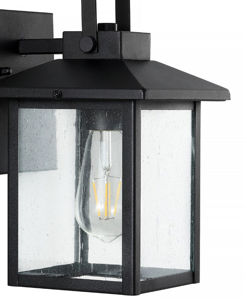 Bungalow 6.75" Iron/Seeded Glass Rustic Traditional Lantern LED Outdoor Lantern - JONATHAN Y