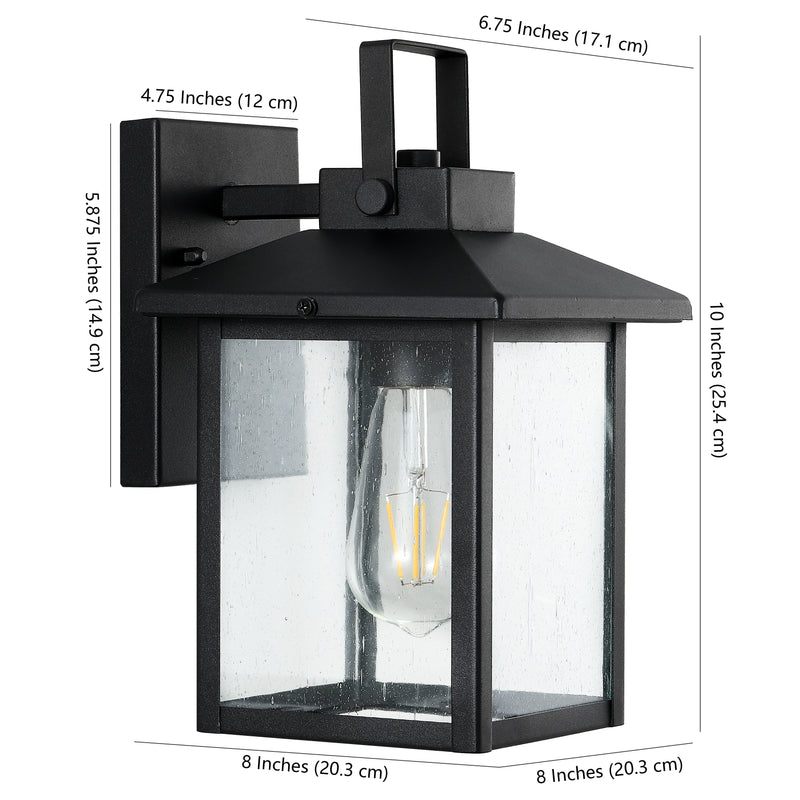 Bungalow 6.75" Iron/Seeded Glass Rustic Traditional Lantern LED Outdoor Lantern - JONATHAN Y
