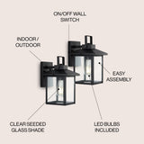 Bungalow 6.75" Iron/Seeded Glass Rustic Traditional Lantern LED Outdoor Lantern - JONATHAN Y