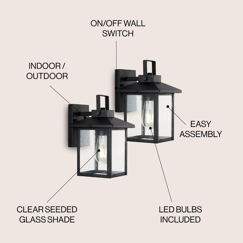 Bungalow 6.75" Iron/Seeded Glass Rustic Traditional Lantern LED Outdoor Lantern - JONATHAN Y