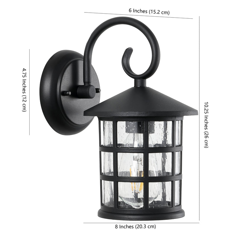 Cadiz 6" Iron/Seeded Glass Cottage Rustic Scrolled Lantern LED Outdoor Lantern - JONATHAN Y