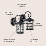 Cadiz 6" Iron/Seeded Glass Cottage Rustic Scrolled Lantern LED Outdoor Lantern - JONATHAN Y