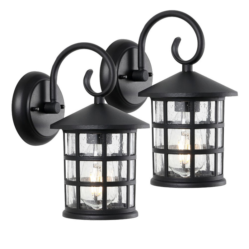 Cadiz 6" Iron/Seeded Glass Cottage Rustic Scrolled Lantern LED Outdoor Lantern - JONATHAN Y