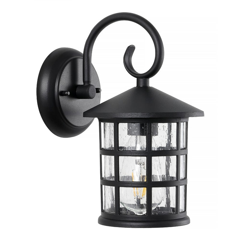 Cadiz 6" Iron/Seeded Glass Cottage Rustic Scrolled Lantern LED Outdoor Lantern - JONATHAN Y