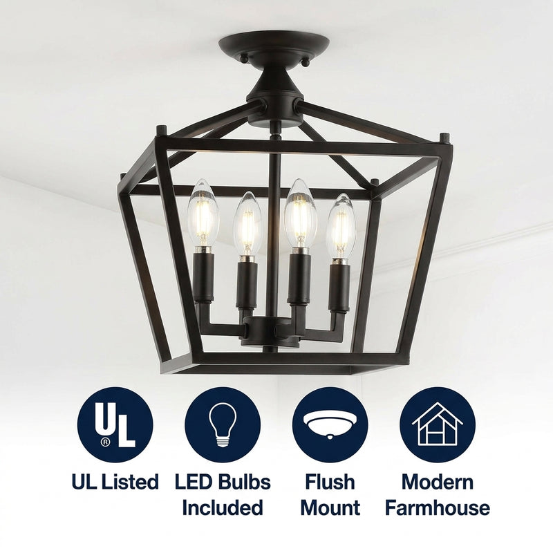 Plains Mini Lantern 12" Iron Modern Farmhouse LED Flush Mount Oil Rubbed Bronze – ICONS