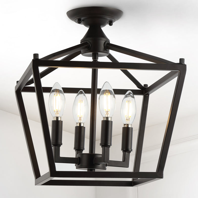 Plains Mini Lantern 12" Iron Modern Farmhouse LED Flush Mount