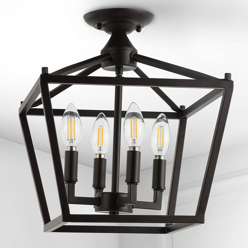 Plains Mini Lantern 12" Iron Modern Farmhouse LED Flush Mount