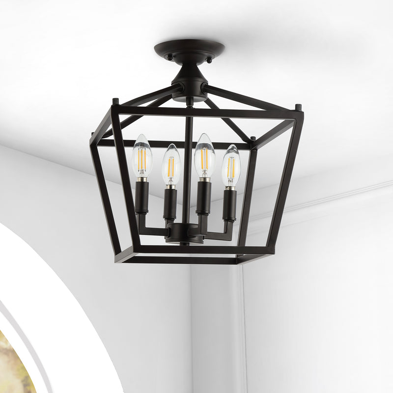 Plains Mini Lantern 12" Iron Modern Farmhouse LED Flush Mount